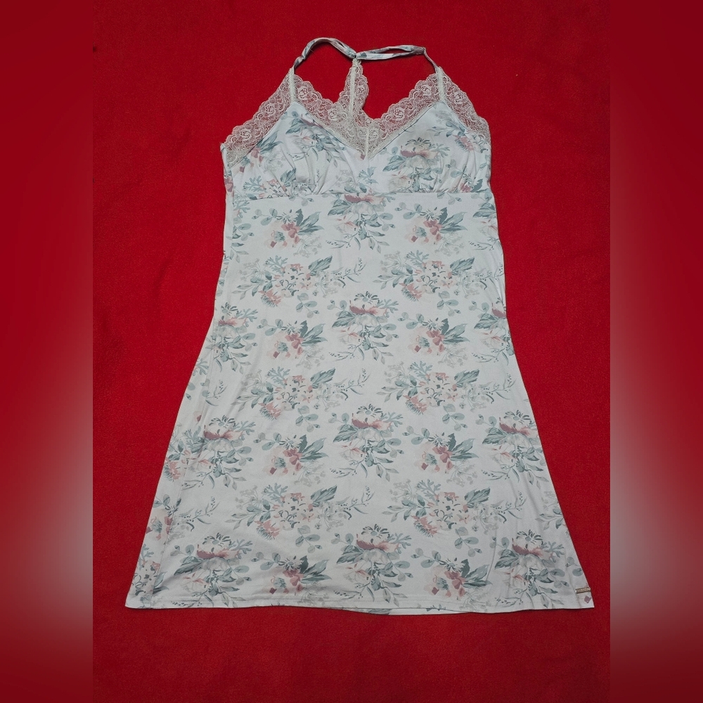 Tahari Flowers Print Lace Detail Sleeveless Night Gown Women Siz L/G Cottagecore